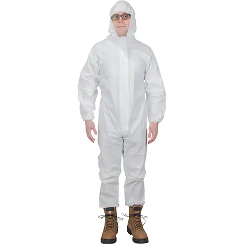 Protective Coveralls, White, Microporous/Polypropylene - Case of 25