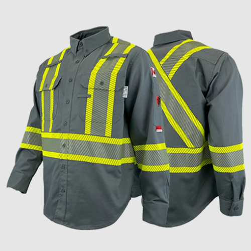 Atlas FR/AR  Button Down Grey Work Shirt 4” Stripe 4044GR