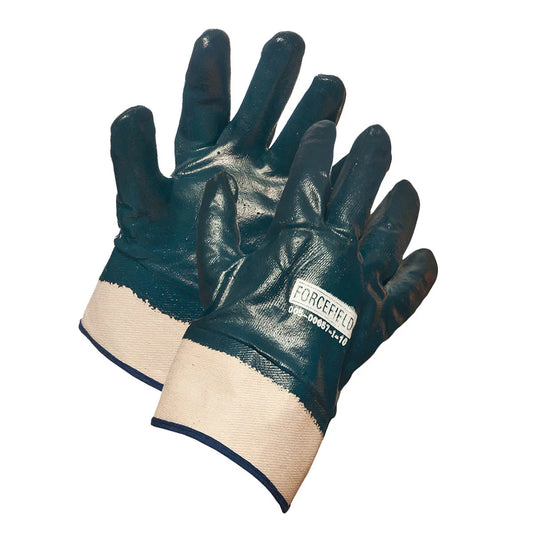 Blue Nitrile Fully Coated Work Gloves, Cotton Supported, Safety Cuff/sold by Sleeve (12 pr)